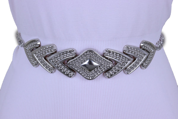 Women Fashion Belt Hip Waist Silver Metal Chain Arrowhead Charm Buckle Adjustable Band Size XS S M