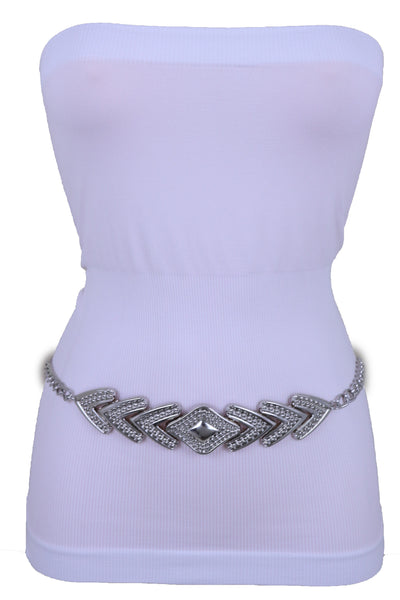 Women Fashion Belt Hip Waist Silver Metal Chain Arrowhead Charm Buckle Adjustable Band Size XS S M