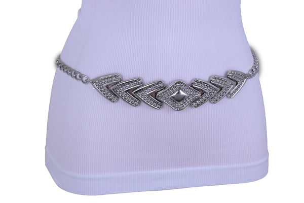 Women Fashion Belt Hip Waist Silver Metal Chain Arrowhead Charm Buckle Adjustable Band Size XS S M