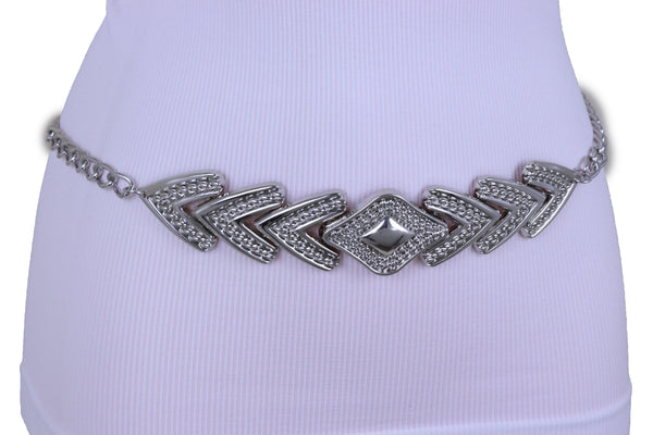 Women Fashion Belt Hip Waist Silver Metal Chain Arrowhead Charm Buckle Adjustable Band Size XS S M