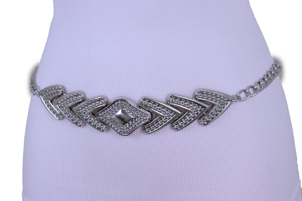 Women Fashion Belt Hip Waist Silver Metal Chain Arrowhead Charm Buckle Adjustable Band Size XS S M