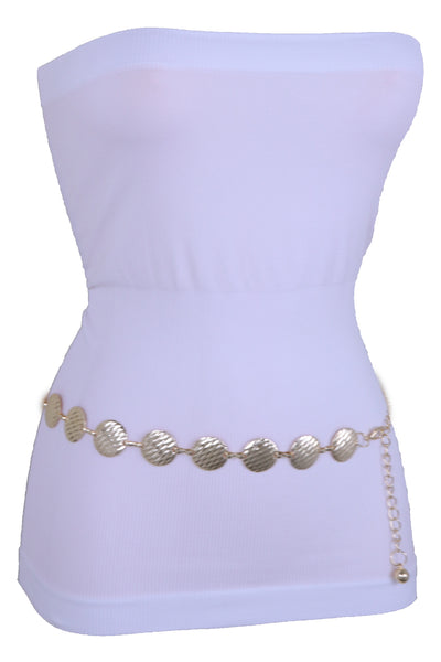 Brand New Women Fashion Gold Metal Chain Skinny Waistband Belt Circle Charms Size S M L