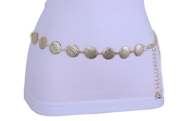 Brand New Women Fashion Gold Metal Chain Skinny Waistband Belt Circle Charms Size S M L