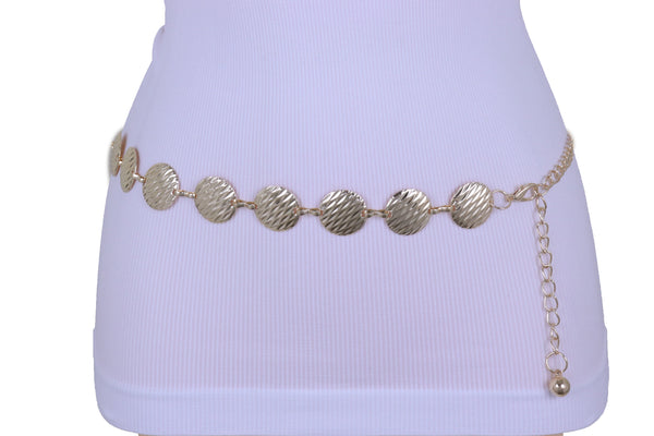 Brand New Women Fashion Gold Metal Chain Skinny Waistband Belt Circle Charms Size S M L