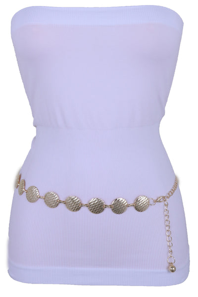 Brand New Women Fashion Gold Metal Chain Skinny Waistband Belt Circle Charms Size S M L