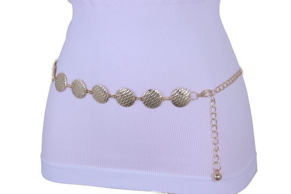 Brand New Women Fashion Gold Metal Chain Skinny Waistband Belt Circle Charms Size S M L
