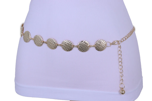 Brand New Women Fashion Gold Metal Chain Skinny Waistband Belt Circle Charms Size S M L
