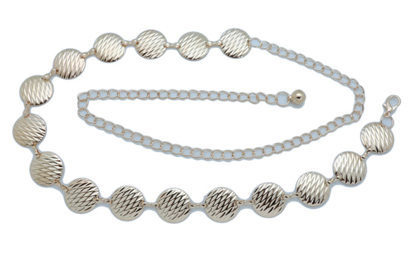 Brand New Women Fashion Gold Metal Chain Skinny Waistband Belt Circle Charms Size S M L
