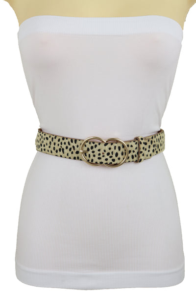 Brand New Women Gold Metal Buckle Hip Waist Fashion Faux Leather Cheetah Leopard Belt S M