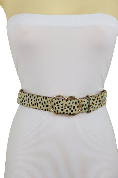 Brand New Women Gold Metal Buckle Hip Waist Fashion Faux Leather Cheetah Leopard Belt S M