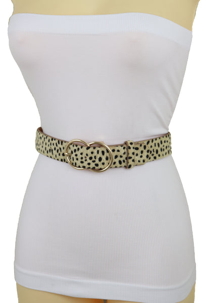 Brand New Women Gold Metal Buckle Hip Waist Fashion Faux Leather Cheetah Leopard Belt S M