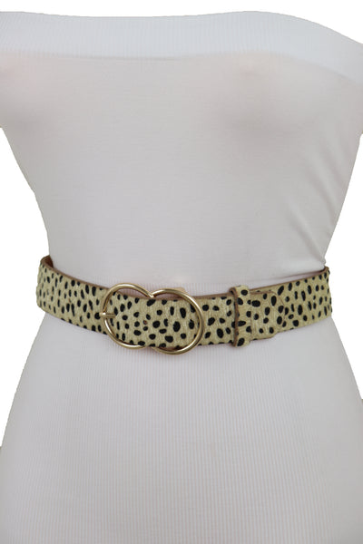 Brand New Women Gold Metal Buckle Hip Waist Fashion Faux Leather Cheetah Leopard Belt S M