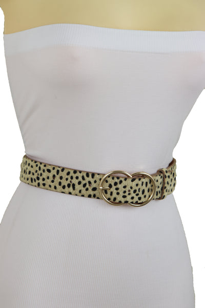 Brand New Women Gold Metal Buckle Hip Waist Fashion Faux Leather Cheetah Leopard Belt S M