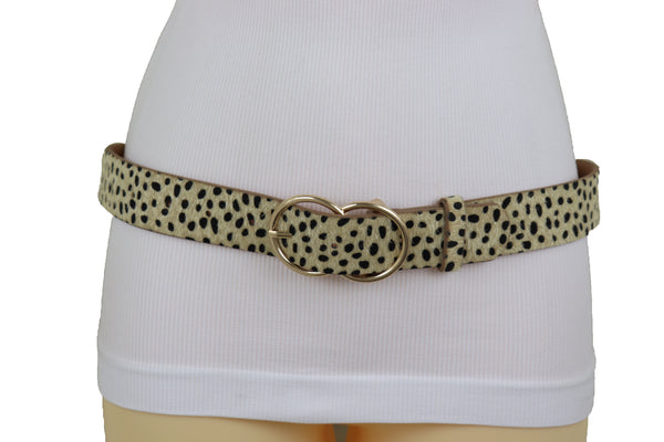 Brand New Women Gold Metal Buckle Hip Waist Fashion Faux Leather Cheetah Leopard Belt S M