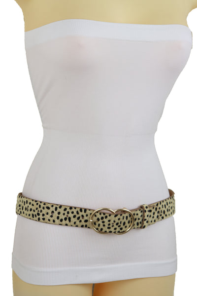 Brand New Women Gold Metal Buckle Hip Waist Fashion Faux Leather Cheetah Leopard Belt S M