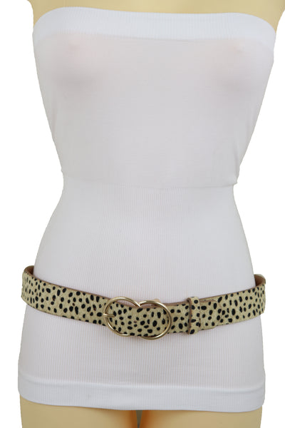 Brand New Women Gold Metal Buckle Hip Waist Fashion Faux Leather Cheetah Leopard Belt S M