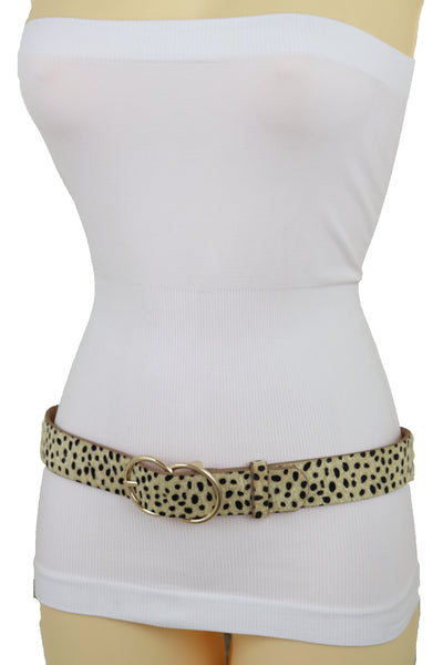 Brand New Women Gold Metal Buckle Hip Waist Fashion Faux Leather Cheetah Leopard Belt S M