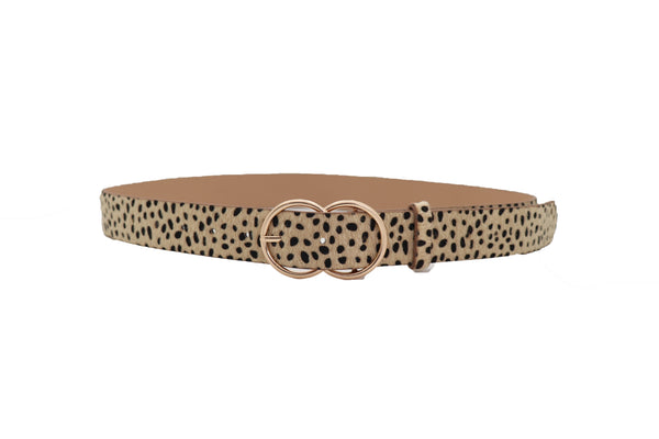 Brand New Women Gold Metal Buckle Hip Waist Fashion Faux Leather Cheetah Leopard Belt S M
