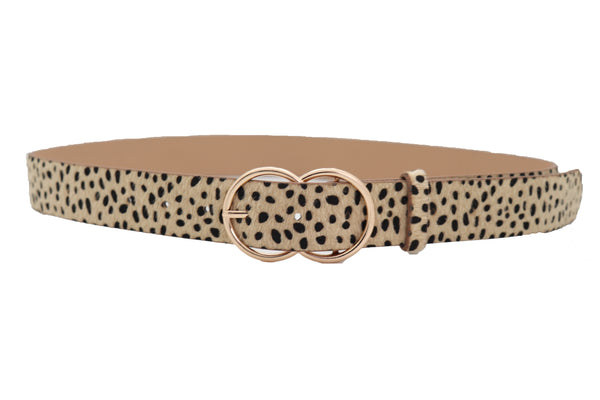 Brand New Women Gold Metal Buckle Hip Waist Fashion Faux Leather Cheetah Leopard Belt S M