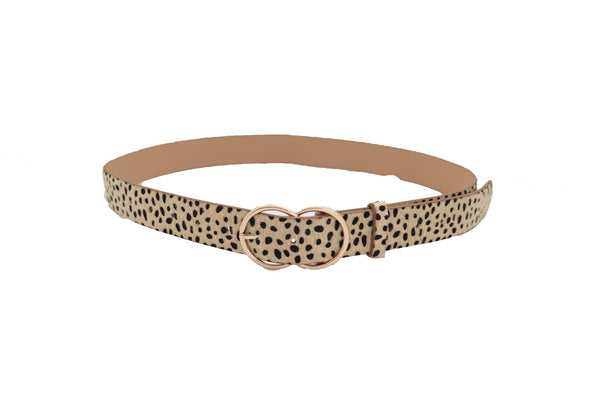 Brand New Women Gold Metal Buckle Hip Waist Fashion Faux Leather Cheetah Leopard Belt S M