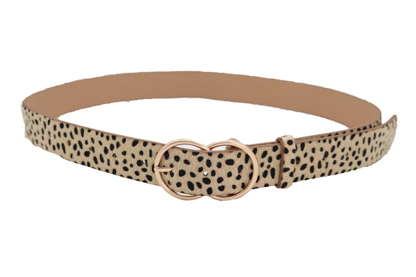 Brand New Women Gold Metal Buckle Hip Waist Fashion Faux Leather Cheetah Leopard Belt S M