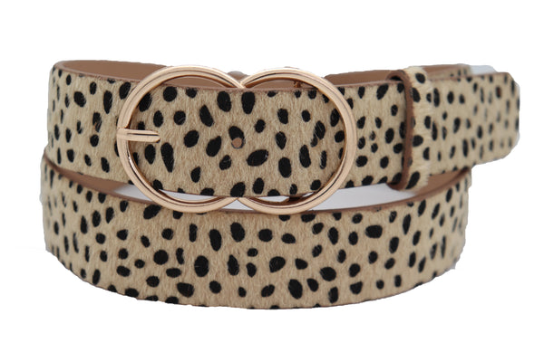 Brand New Women Gold Metal Buckle Hip Waist Fashion Faux Leather Cheetah Leopard Belt S M