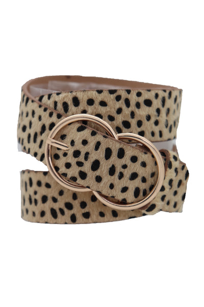Brand New Women Gold Metal Buckle Hip Waist Fashion Faux Leather Cheetah Leopard Belt S M
