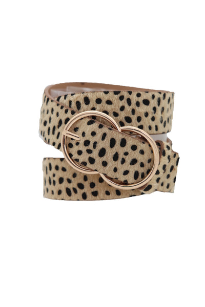 Brand New Women Gold Metal Buckle Hip Waist Fashion Faux Leather Cheetah Leopard Belt S M