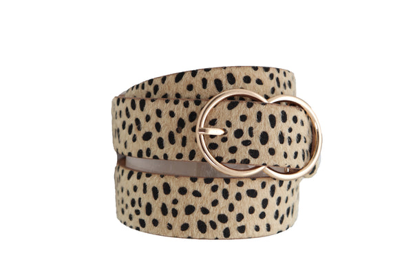 Brand New Women Gold Metal Buckle Hip Waist Fashion Faux Leather Cheetah Leopard Belt S M