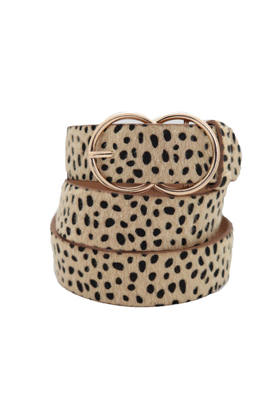Brand New Women Gold Metal Buckle Hip Waist Fashion Faux Leather Cheetah Leopard Belt S M