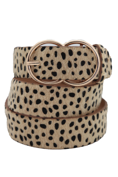 Brand New Women Gold Metal Buckle Hip Waist Fashion Faux Leather Cheetah Leopard Belt S M