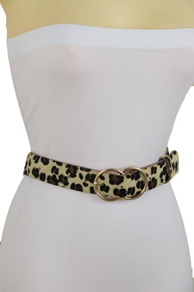 Brand New Women Hip Waist Fashion Belt Beige Faux Leather Leopard Animal Print Size M L
