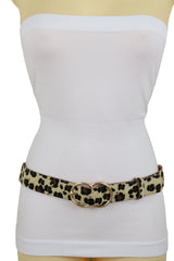 Faux Leather Leopard Animal Print Double Circle Buckle