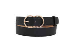 Black Color Faux Leather Classic Belt Hip High Waist Gold Buckle Size S M