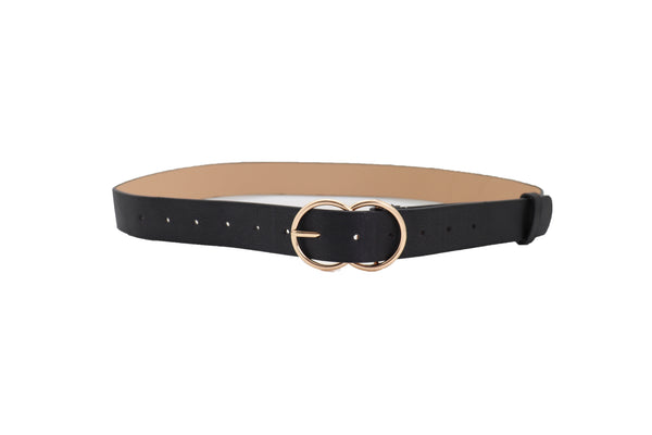Brand New Women Black Faux Leather Fashion Belt Dressy Fancy Gold Buckle Plus Size L XL