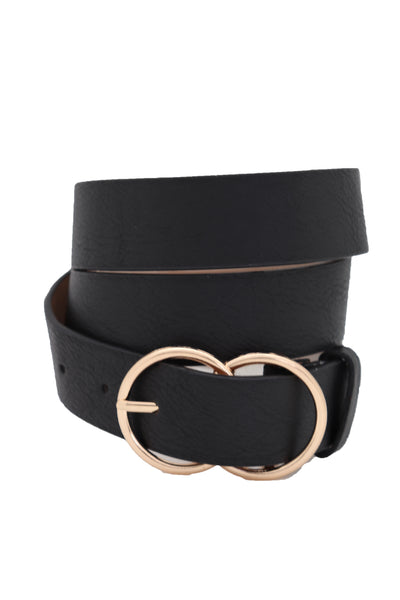 Brand New Women Black Faux Leather Fashion Belt Dressy Fancy Gold Buckle Plus Size L XL