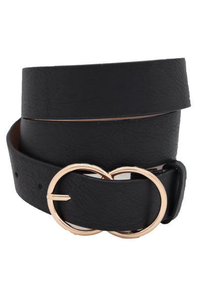 Brand New Women Black Faux Leather Fashion Belt Dressy Fancy Gold Buckle Plus Size L XL
