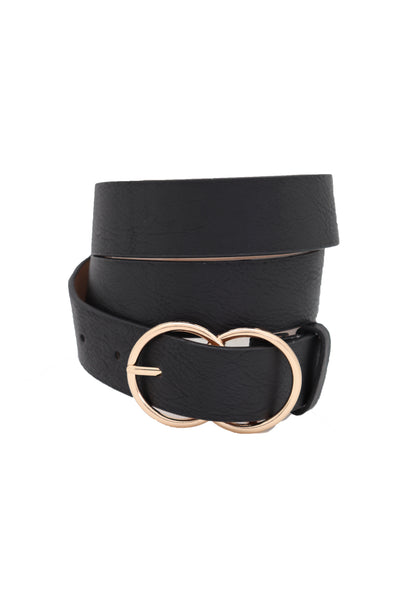 Brand New Women Black Faux Leather Fashion Belt Dressy Fancy Gold Buckle Plus Size L XL