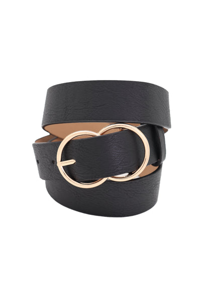 Women Black Color Faux Leather Classic Belt Hip High Waist Gold Buckle Adjustable Size S M