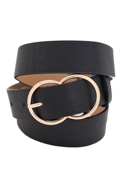 Brand New Women Black Faux Leather Fashion Belt Dressy Fancy Gold Buckle Plus Size L XL