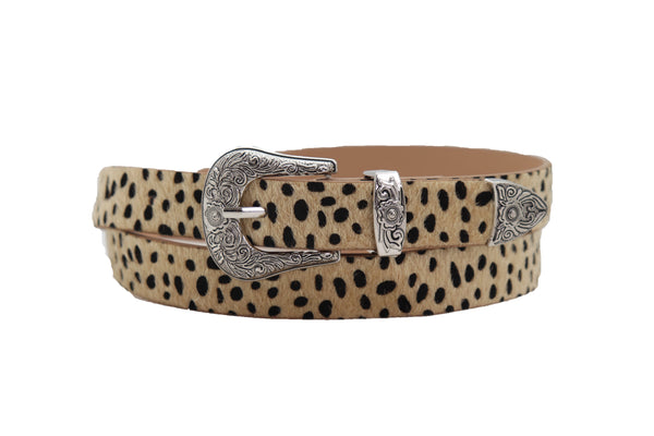 Brand New Women Animal Print Leopard Waistband Skinny Cheetah Belt Western Buckle Size M L