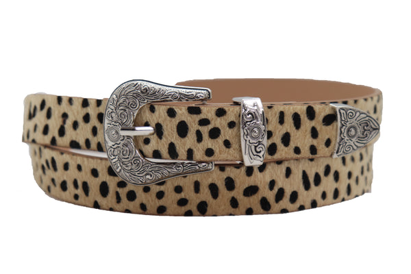 Brand New Women Animal Print Leopard Waistband Skinny Cheetah Belt Western Buckle Size M L