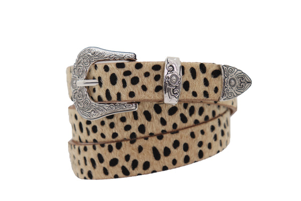 Brand New Women Animal Print Leopard Waistband Skinny Cheetah Belt Western Buckle Size M L