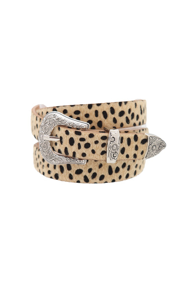 Brand New Women Animal Print Leopard Waistband Skinny Cheetah Belt Western Buckle Size M L