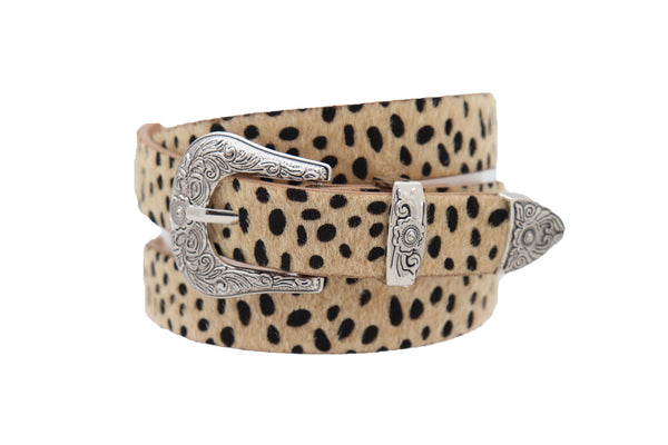 Brand New Women Animal Print Leopard Waistband Skinny Cheetah Belt Western Buckle Size M L