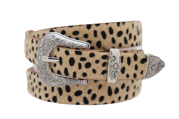 Brand New Women Animal Print Leopard Waistband Skinny Cheetah Belt Western Buckle Size M L