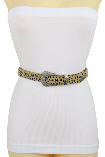 Brand New Women Animal Print Leopard Waistband Skinny Cheetah Belt Western Buckle Size M L