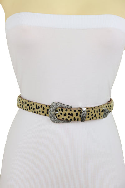 Brand New Women Animal Print Leopard Waistband Skinny Cheetah Belt Western Buckle Size M L