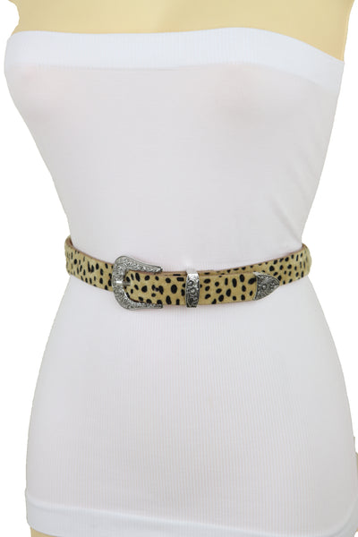 Brand New Women Animal Print Leopard Waistband Skinny Cheetah Belt Western Buckle Size M L