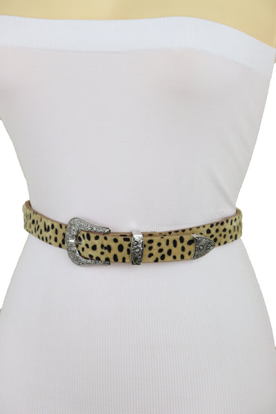 Brand New Women Animal Print Leopard Waistband Skinny Cheetah Belt Western Buckle Size M L